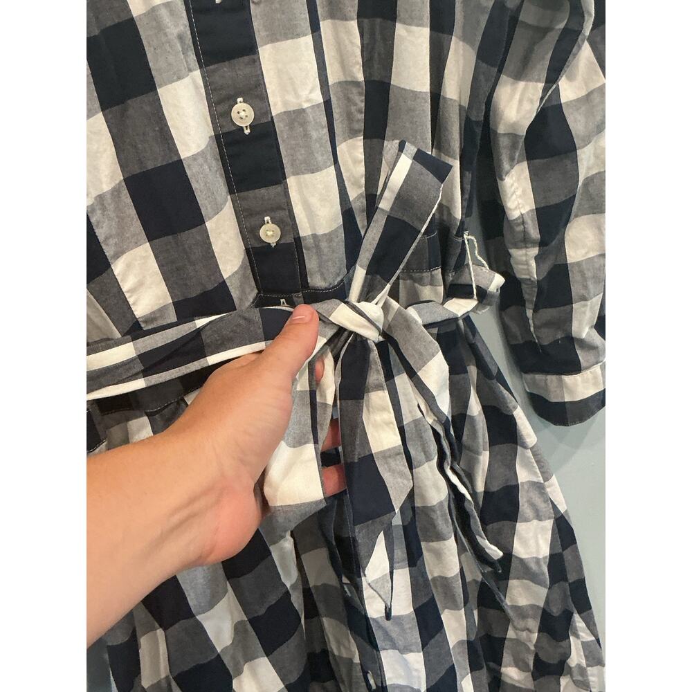 JCrew Womens Poplin Tie Waist Shirt Dress Navy Blue Gingham Preppy Spring Sz 12 - Picture 9 of 13